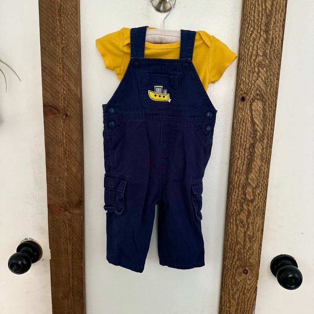 Carter’s Blue yellow Overalls & Matching Shirts 9 months baby boy